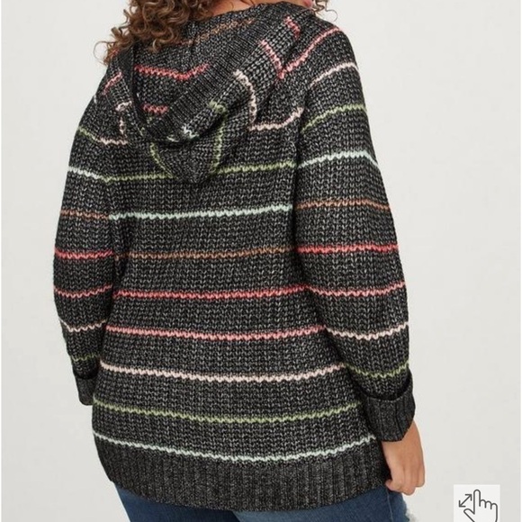 Torrid Chunky Pullover Hooded Striped Raglan Sweater - Picture 2 of 13